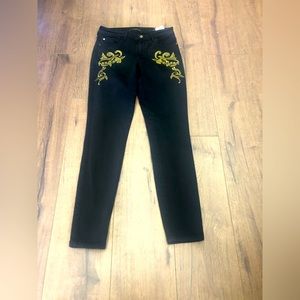GUESS LOS ANGELES SKINNY JEANS SEXY CURVE BLACK WITH GOLD EMBROIDERY